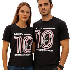 Messi Collection Black T-Shirt with Pink 10 Graphic Soccer Fan Tee Teens Unisex